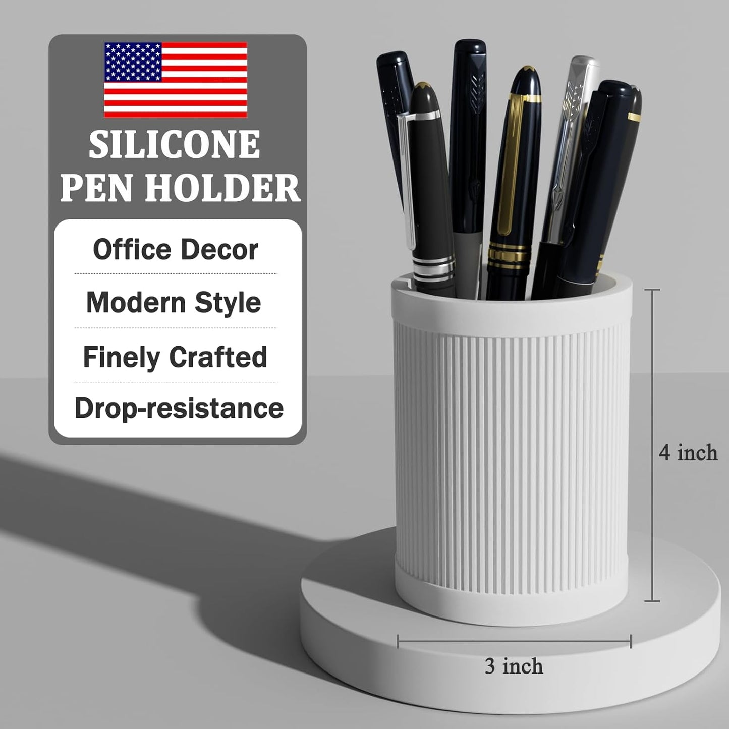 HighHerz Aesthetic Pen Holder For Desk, Modern Silicone Pencil Holder, Stylish Office Desk Decor, Made of 5 mm Thickened Premium Silicone, Office Desk Organizer And Accessories (White)