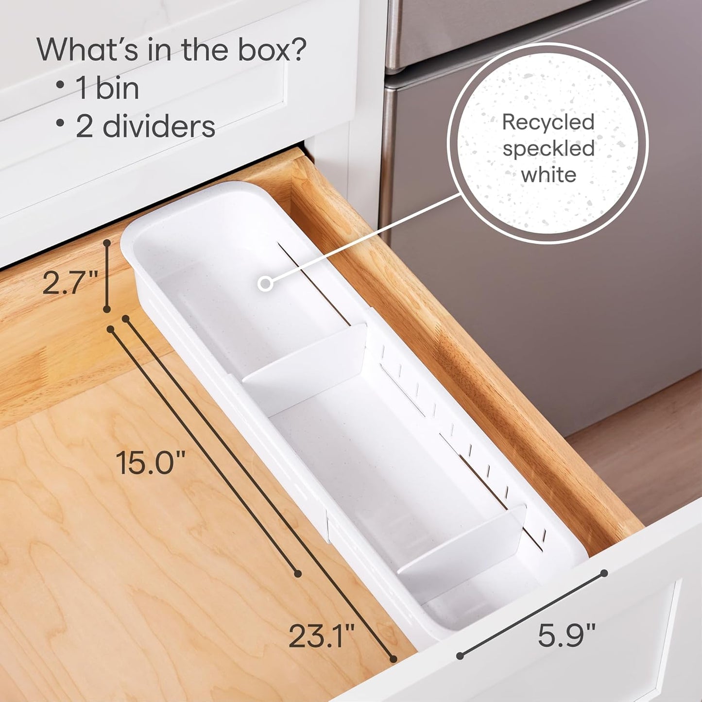 YouCopia DrawerFit Sliding Drawer Tray with Adjustable Dividers, Expandable Kitchen Storage Organizer, Speckled White
