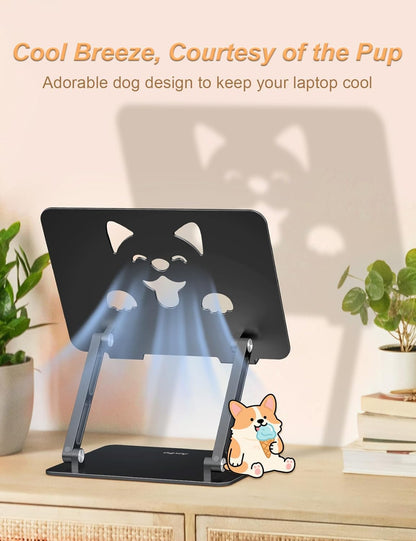 Aoviho Laptop Stand for Desk-Adjustable, Foldable, Portable, Ergonomic Aluminum Notebook Riser with Unique Puppy Cooling Vent, Desk Gift for 10"-17.3" Devices Mac, Dell, HP, Lenovo, Samsung, Gray