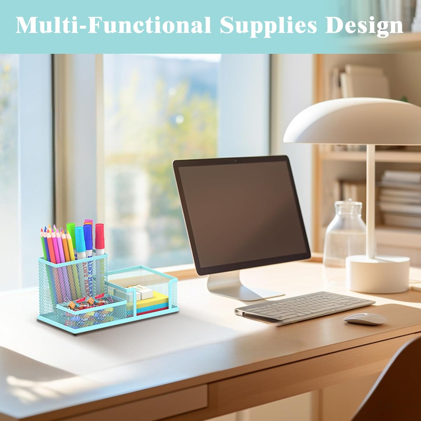 SUPEASY Pen Holder Desk Organizer, Office Supplies Pencil Holder with 3 Compartments, Desk Accessories and Workspace Organizers for Home School Classroom, Black