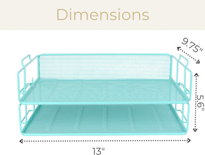 BLU MONACO | Paper Tray Stackable Gold Mesh Set of 2 | Stackable File Trays for Desk Organization | Tiered Desk Organizer with Metal Letter Trays