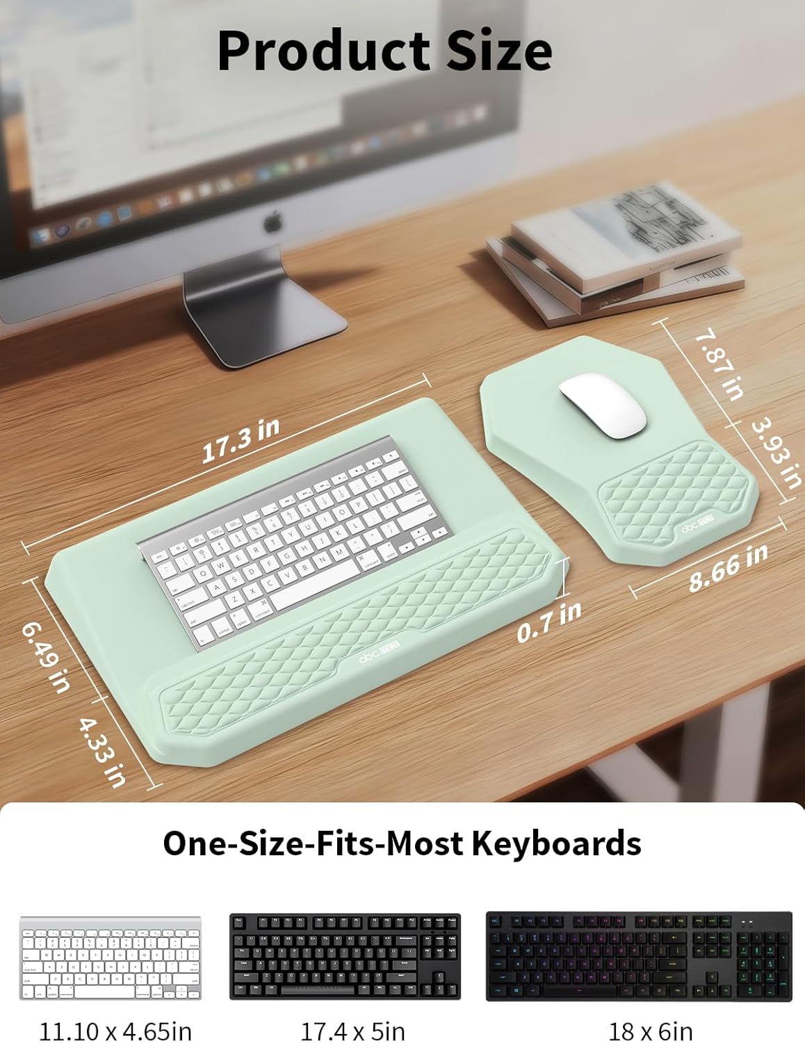 3-in-1 Ergonomic Keyboard Stand with Wrist Rest & Mouse Pad Set, Comfy Keyboard Riser Holder Soft Mousepad with Massage Design, Memory Foam and Non-Slip PU Base for Pain Relief, Black