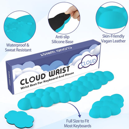 Sushret Cloud Wrist Rest for Keyboard and Mouse, Memory Foam PU Leather Keyboard Wrist Rest with Ergonomic Support, Non-Slip Base, Cute Arm Rest Pad & Palm Cushion, Office Desk Accessory, White