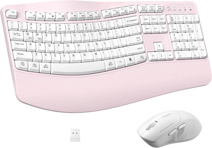 Wireless Keyboard and Mouse Combo,2.4G Full Size Wave Keys Ergonomic Keyboard with Wrist Rest for Natural Typing, 3 DPI Adjustable Ergonomic Silent Mouse for Computer/Laptop/Windows/Mac (Gray)