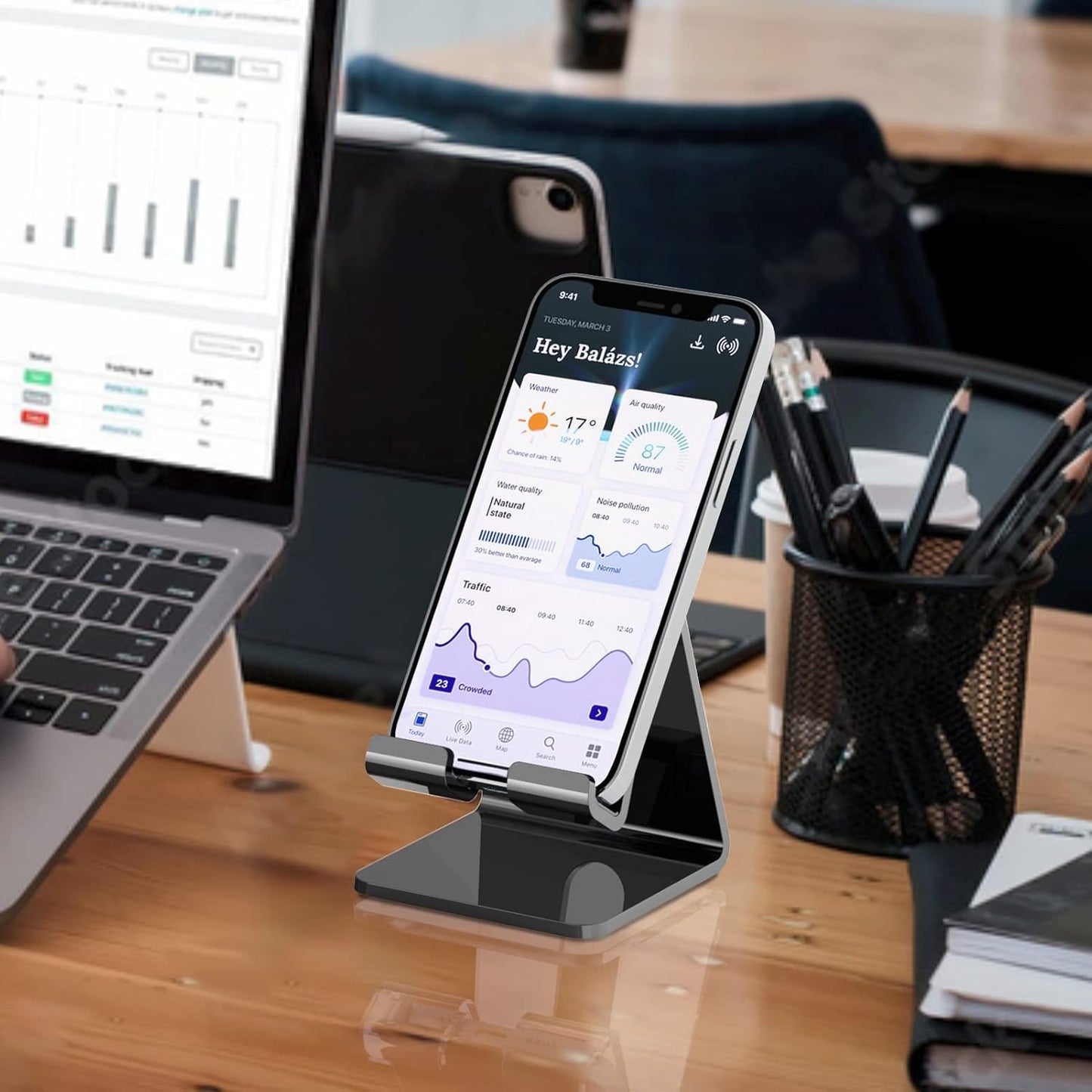 Crpich Acrylic Cell Phone Stand, Portable Clear Phone Stand for Desk, Compatible with Phone16 15 14 13 Pro Max Mini 12 11 Plus SE, Switch, Android Smartphone, Pad, Tablet, Desk Accessories