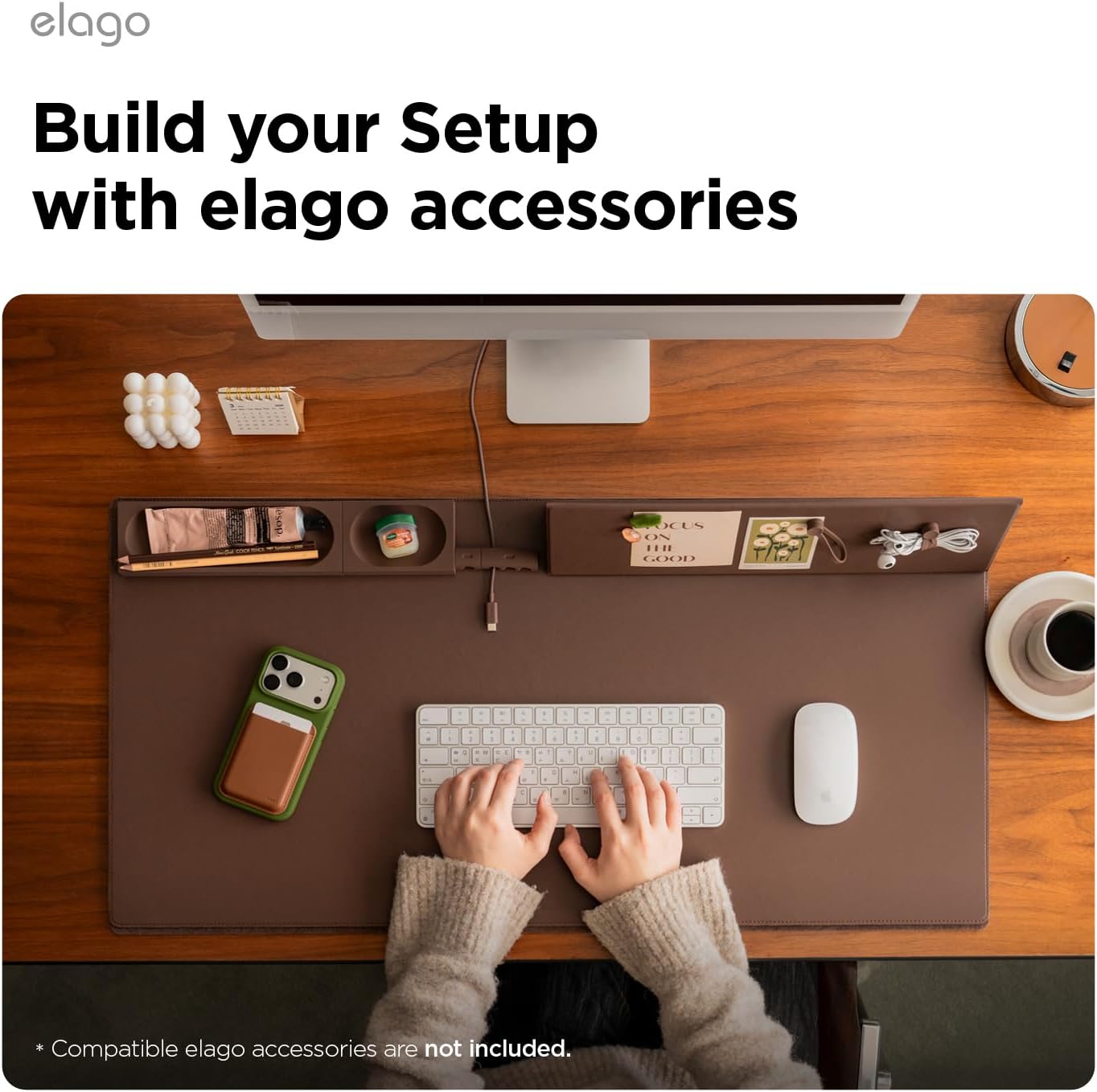 elago Smart Magnetic Desk Mat Folio Board Compatible with All Magnetic Products Clean Organized Desk for Office and Home (Microfiber Leather-Stone)