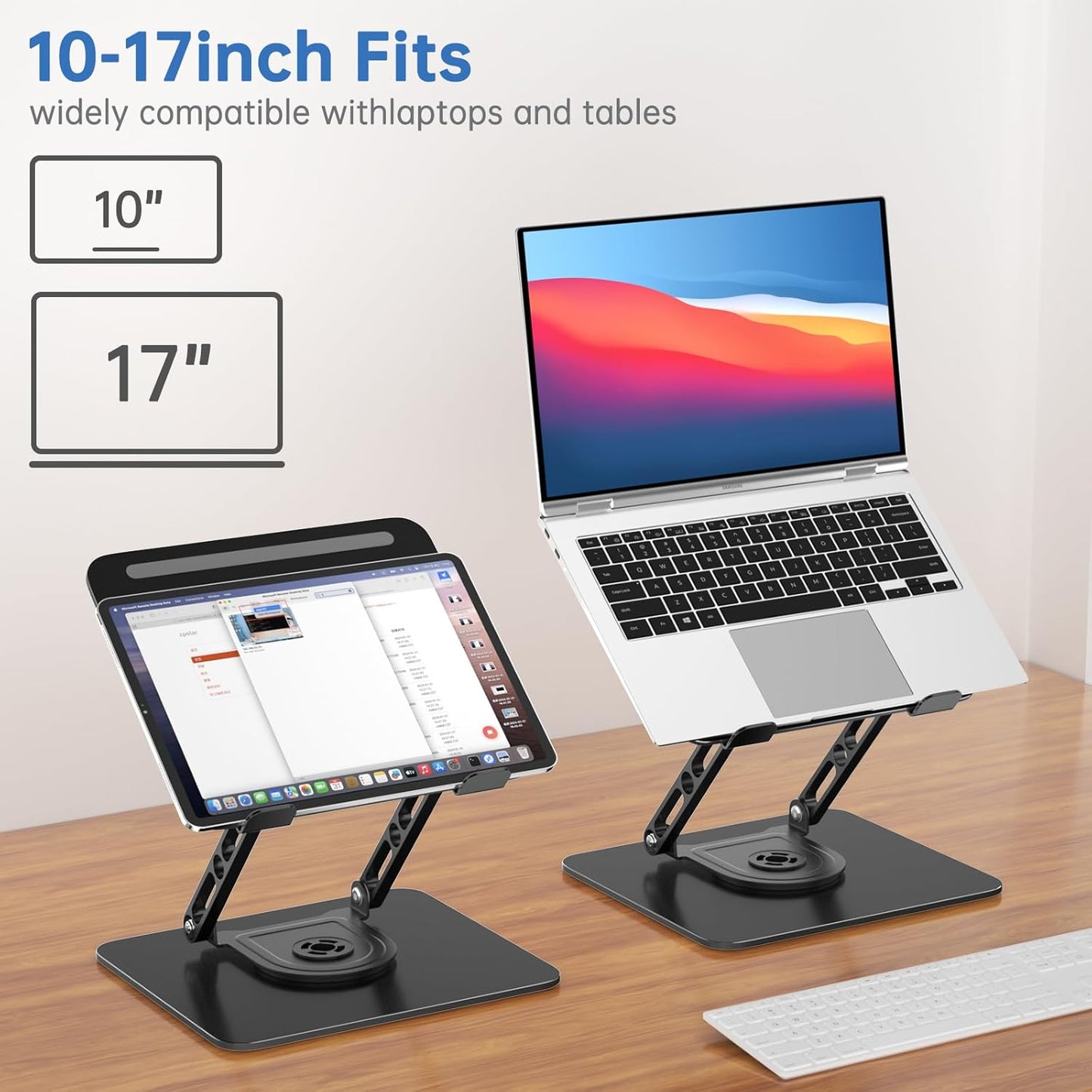 Laptop Stand for Desk Adjustable Computer Stand with 360 Rotating Base Ergonomic Laptop Riser Mount for Desk Foldable Protable Computer Desk Fits with MacBook Pro Air, Round Black