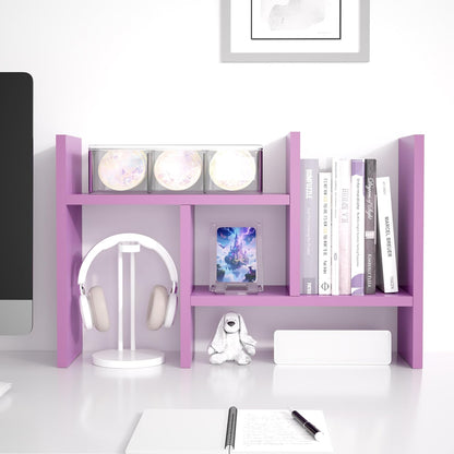 Jerry & Maggie Desktop Organizer Office Storage Rack Adjustable Wood Display Shelf Free Style Double H, Multi-Functional Mini Bookshelf for Desk Natural Stand (Natural Wood Tone)