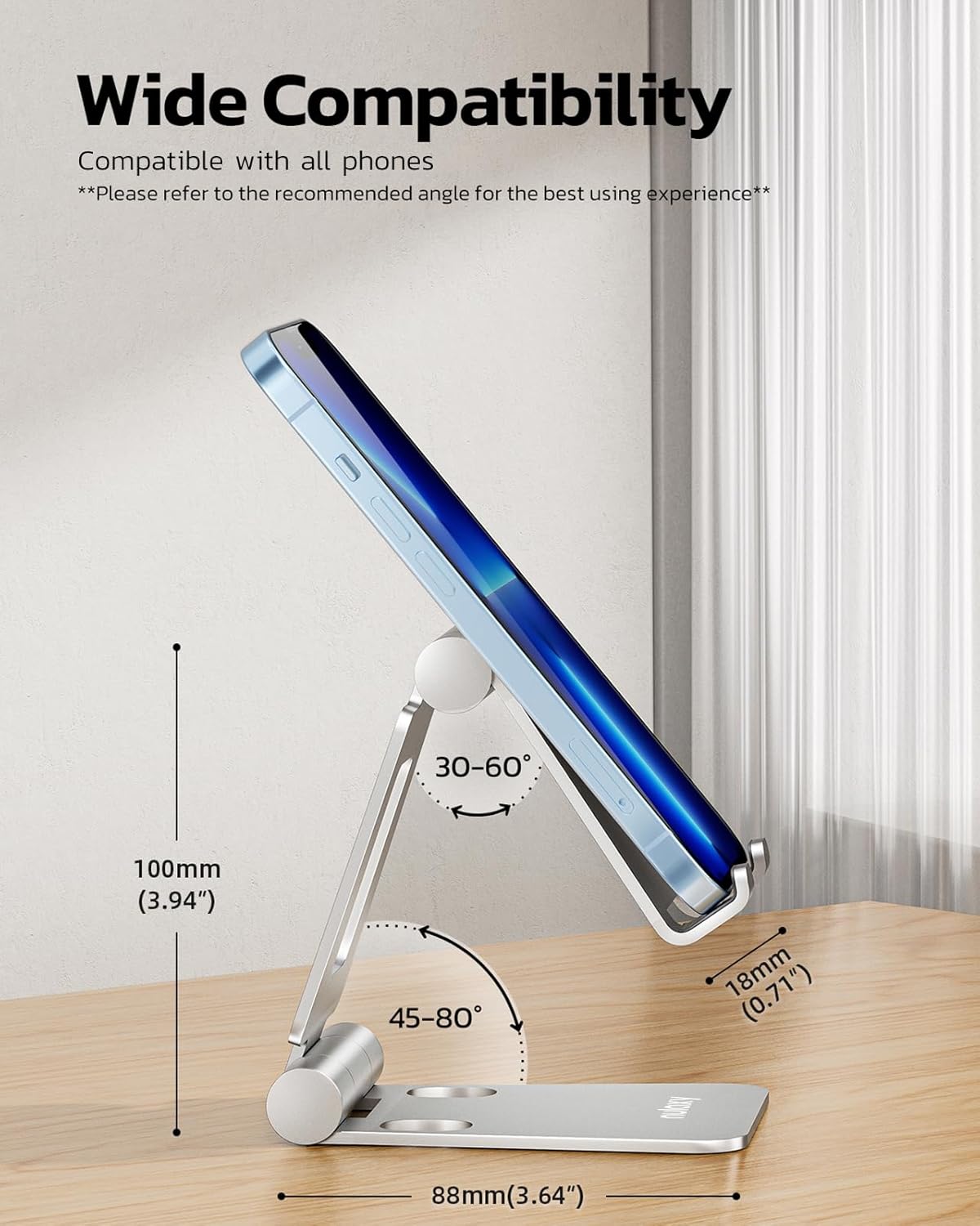 Nulaxy 2 Pack Fully Aluminum Dual Folding Cell Phone Stand, Adjustable Foldable Desktop Phone Holder for Desk Compatible with iPhone 17 16 15 14 13 12 11 Pro Max Xs Xr X 8, All Phones, Black & Silver