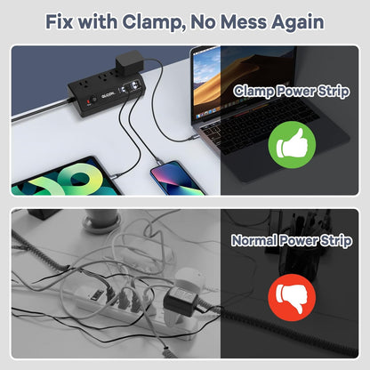 Desk Clamp Power Strip USB C - Charging Station for Multiple Devices - Multi Plug Outlet Extender - Desktop Mount Surge Protector with 4 Outlets 4 USB Ports for Phone, Tablet, Computer