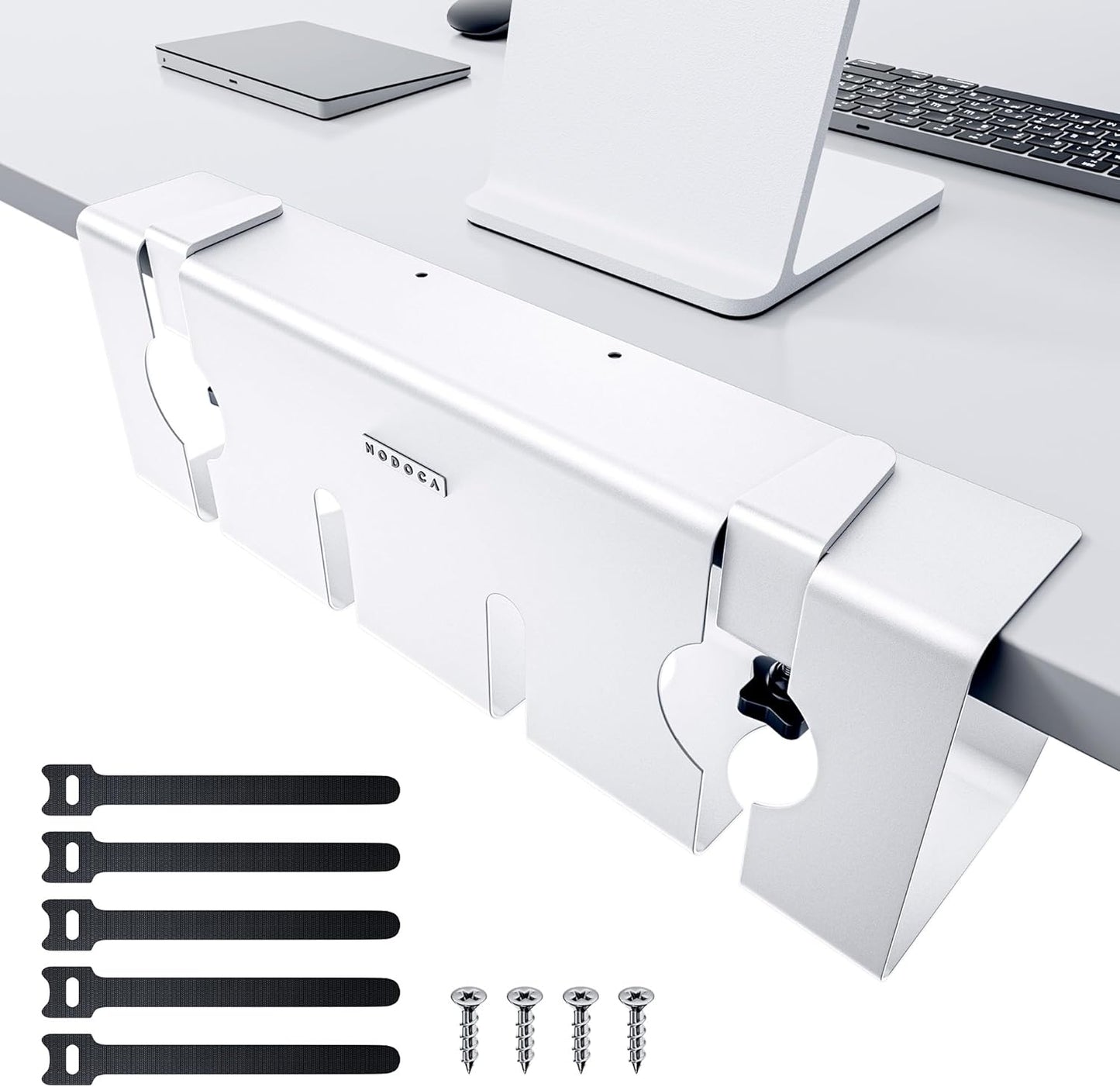 NODOCA No Drill Under Desk Cable Management Tray, 14'' Wire Management, Punch-Free Clamp on, Metal Cable Tray, Wire Organizer Under Desk, Under Desk Basket for Office and Home, Black