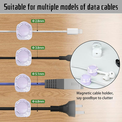 Magnetic Cable Organizer Set, 8 Pcs Easy Adhesion Desk & Wall Mount Holders for Mobile Phones and USB Cables, Perfect for Office, Kitchen, Car, and Bedside Use (Purple)