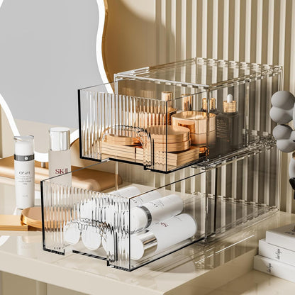 ZHIAI 8 Pack Clear Stackable Storage Drawer, Acrylic Drawer, Cosmetic Organizer, Plastic Organizer for Dresser, Under, Kitchen Cabinet, Pantry, Home Organization and Storage
