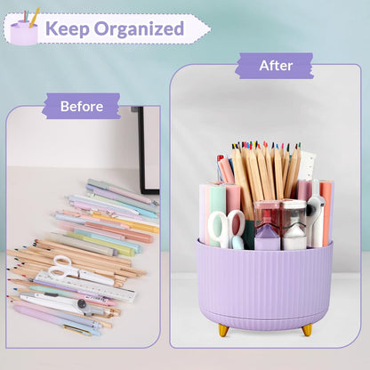 SKYDUE 360 Rotating Multipurpose Organizer - Cute Rotating Pen Holder with 5 Slots for Art Supplies, Office, School, Home