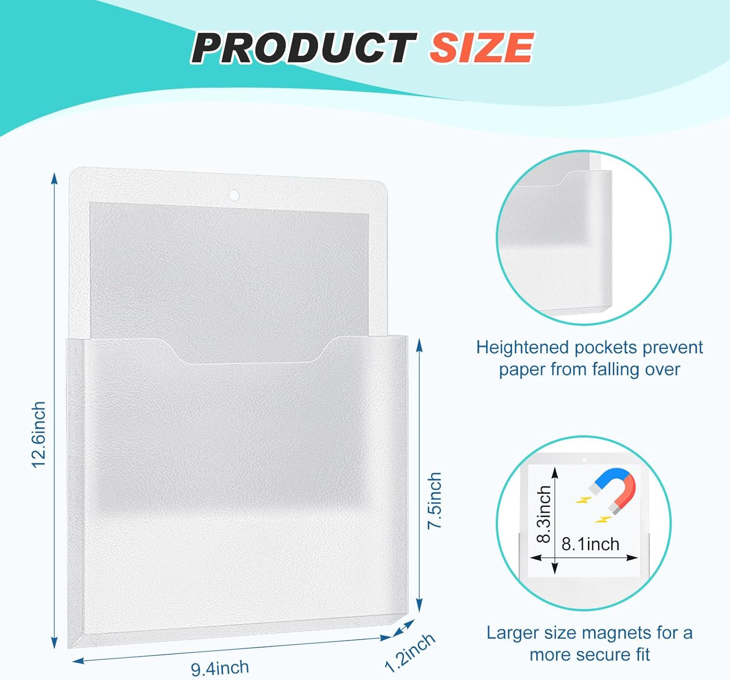 Feifeiya 2 Pcs Magnetic File Folder Wall Hanging Holder Large Pocket Paper Magazine Mail Organizer for Refrigerator Classroom Locker Whiteboard(Vertical,Purple Color,12.2 x 9.4 Inches)