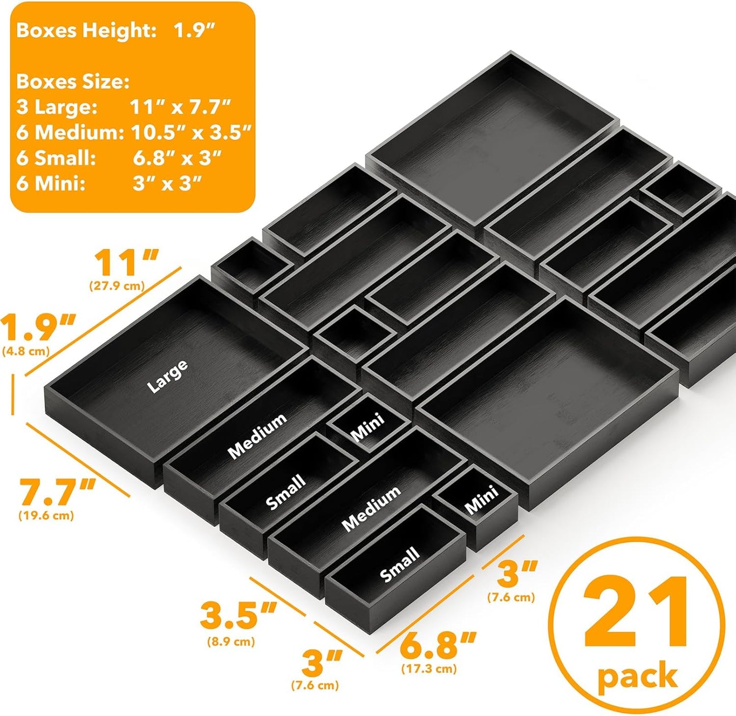 SpaceAid 21-Piece Bamboo Drawer Organizer Storage Boxes Set, Wood Tray Junk Drawer Organizers Multi-Use Divider Bins for Kitchen, Bathroom, Office Desk and Makeup Organization (21 Pack, Natural)