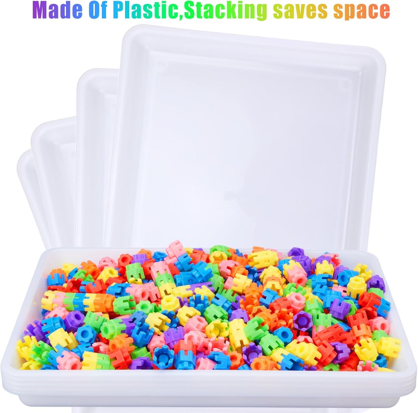 Hoteam 10 Pcs Flat Storage Organizer Tray Bin Paper Tray for Classroom Plastic Stackable File Organizer for School Office Teacher Book Organization(Clear,13.78 x 9.84 x 3.15 Inch)