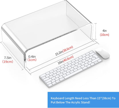 Acrylic Monitor Stand Riser Acrylic Laptop Stand for Desk Clear Computer Monitor Stand for Desk Accessories White Aesthetic Decorations for Office Home iMac Organizer