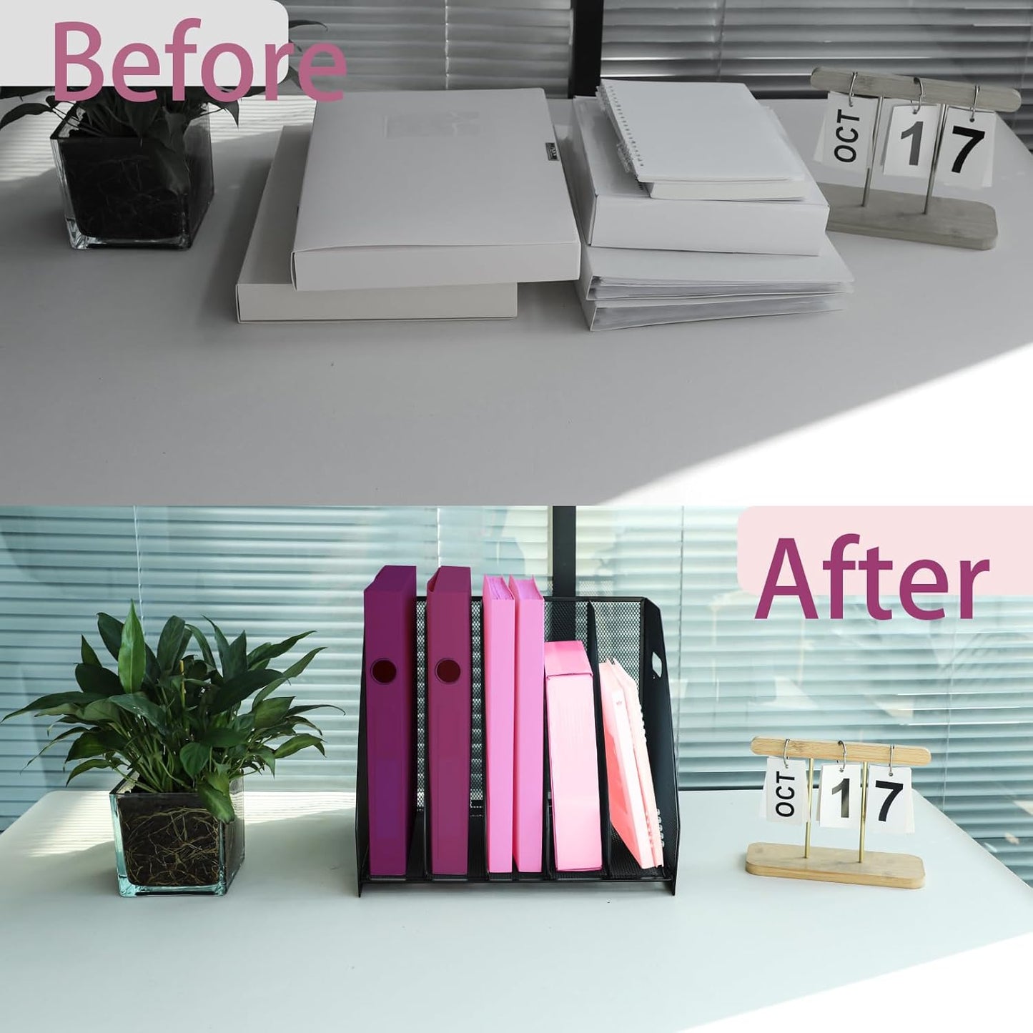 Desk Organizers, Metal Magazine File Holder with 2 Vertical Compartments Rack Binder File Organizer for Office Supplies, Home Workspace - Black
