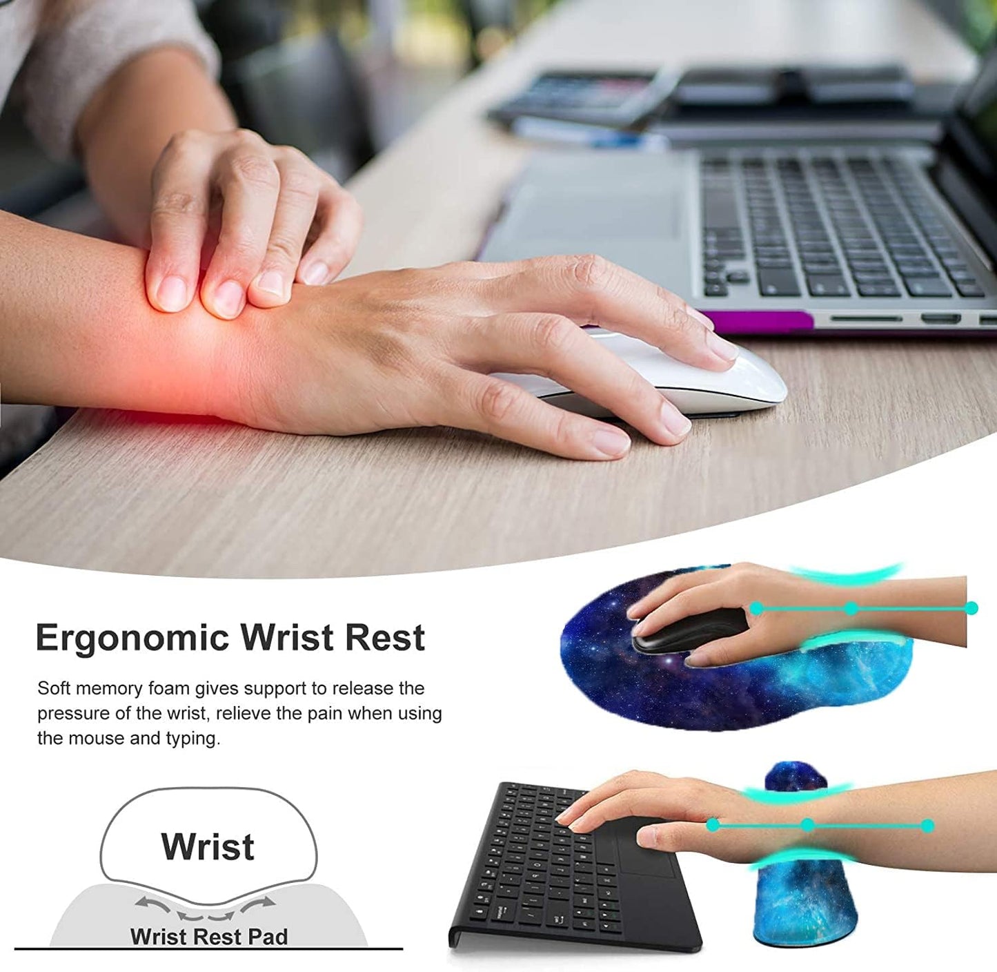LATEEFAH Mouse Pad with Wrist Rest, 3-in-1 Gaming Mouse Pad, Keyboard Wrist Rest, Ergonomic Memory Foam Mousepad with Wrist Support for Computer Keyboard