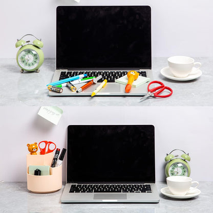 Desk Pencil Pen Holder, 3 Slots 360-Degree Spinning Organizers, Desktop Storage Stationery Supplies, Cute Cup Pot for Office, School, Art Supply, Kids - White