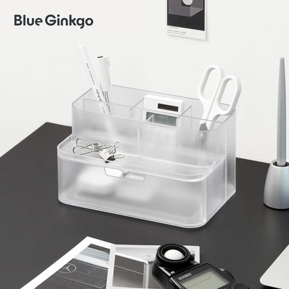 BLUE GINKGO Compact Desk Organizer – Small 5-Compartment, Half Drawer Storage – Pen Holder, Stationery Organizer for Desktop, Vanity, Shelf (Made in Korea, Green)