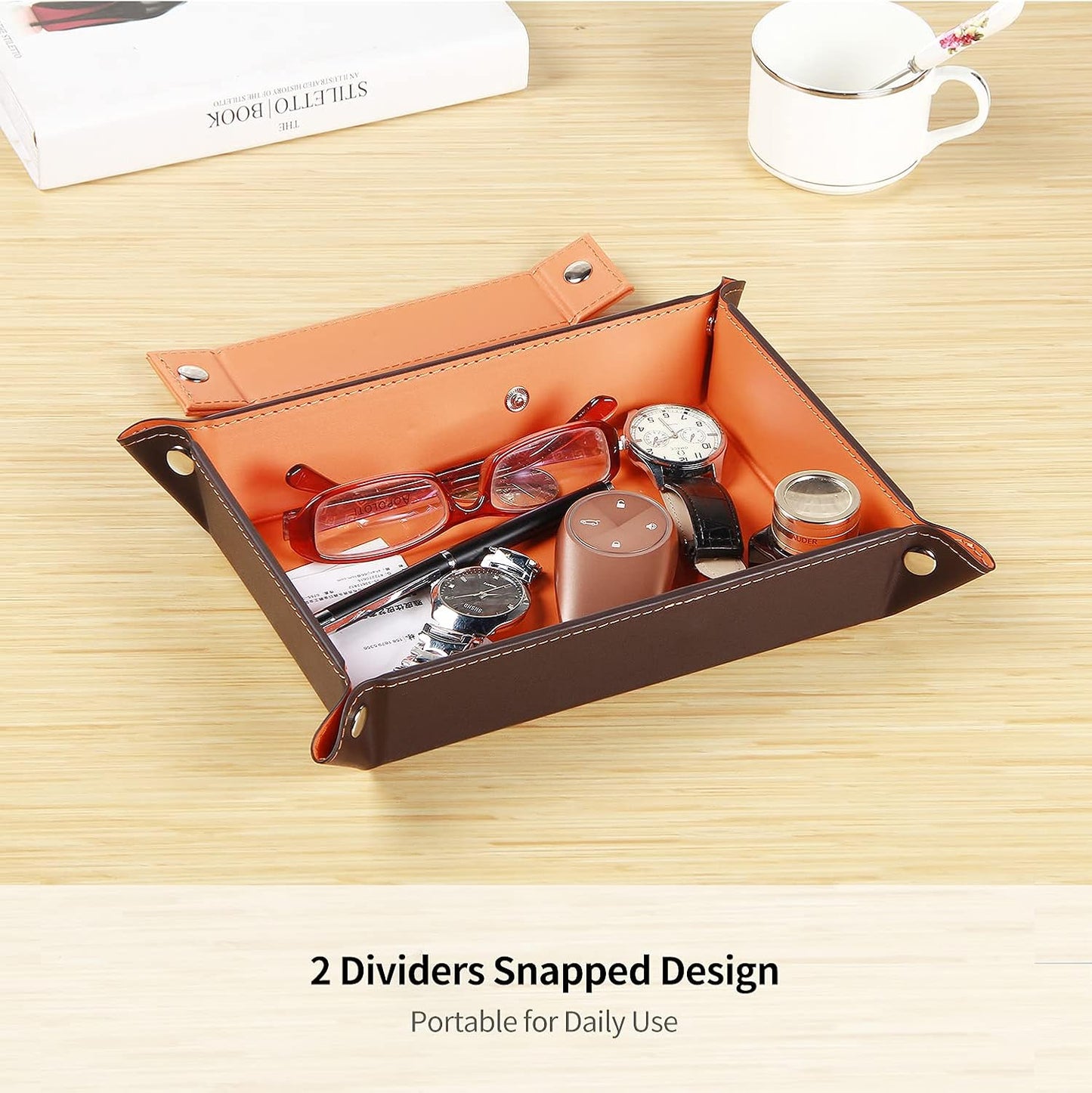 YAPISHI Key Dish Bowl for Men, Entryway Catchall Holder Bedside Table Valet Tray for Pocket Stuff, PU Leather Nightstand Organizer for Dice/Coins/Wallet/Watch/Rings/Sunglasses, Dresser/Coffee Table