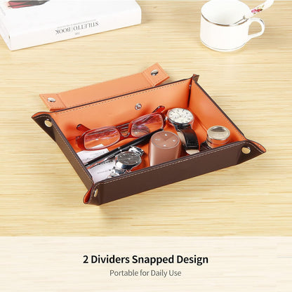 YAPISHI Key Dish Bowl for Men, Entryway Catchall Holder Bedside Table Valet Tray for Pocket Stuff, PU Leather Nightstand Organizer for Dice/Coins/Wallet/Watch/Rings/Sunglasses, Dresser/Coffee Table