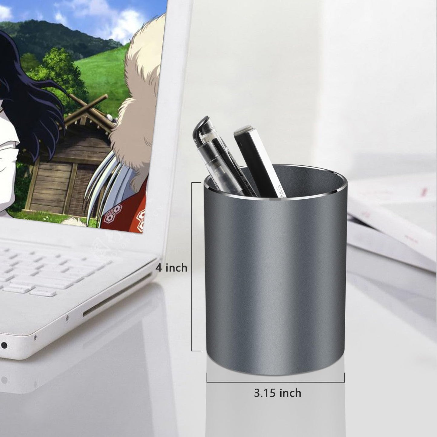 Pen holder, aluminum alloy waterproof pen holder, desktop simple and modern minimalist, multifunctional office supplies for families, kids and schools (blue)