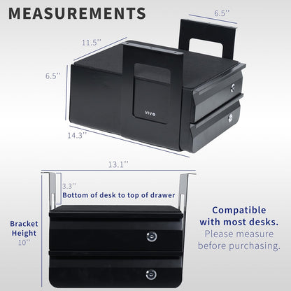 VIVO 13 Inch Under Desk Lockable Slide Out Drawer, Secure Home Office Storage Organizer, Steel, Black, DESK-AC03L-B
