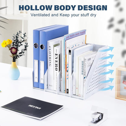 FRETONBA Collapsible Magazine File Holder with 2 Vertical Compartments Foldable Binder Holder for Desk Binder Storage Organizer Plastic Magazine Holders for Shelf, Dark Gray