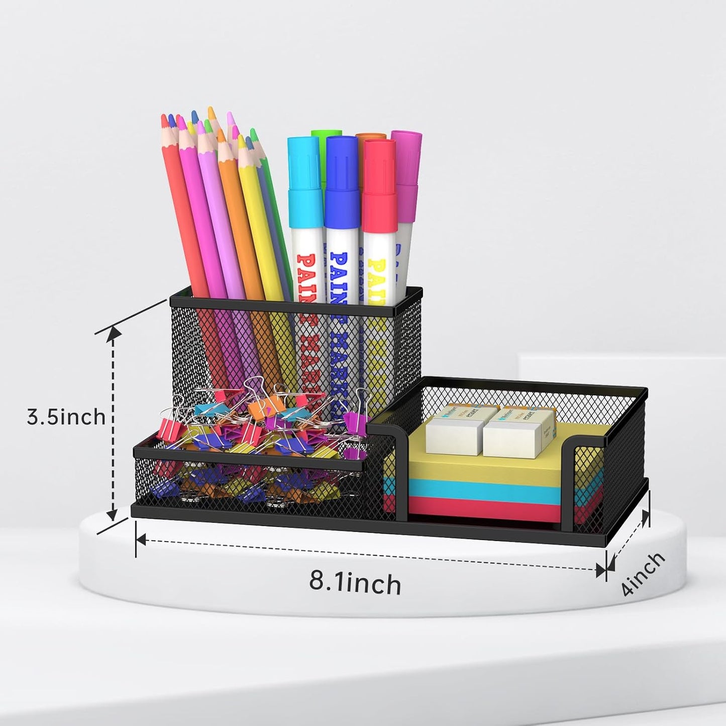 SUPEASY Pen Holder Desk Organizer, Office Supplies Pencil Holder with 3 Compartments, Desk Accessories and Workspace Organizers for Home School Classroom, Black