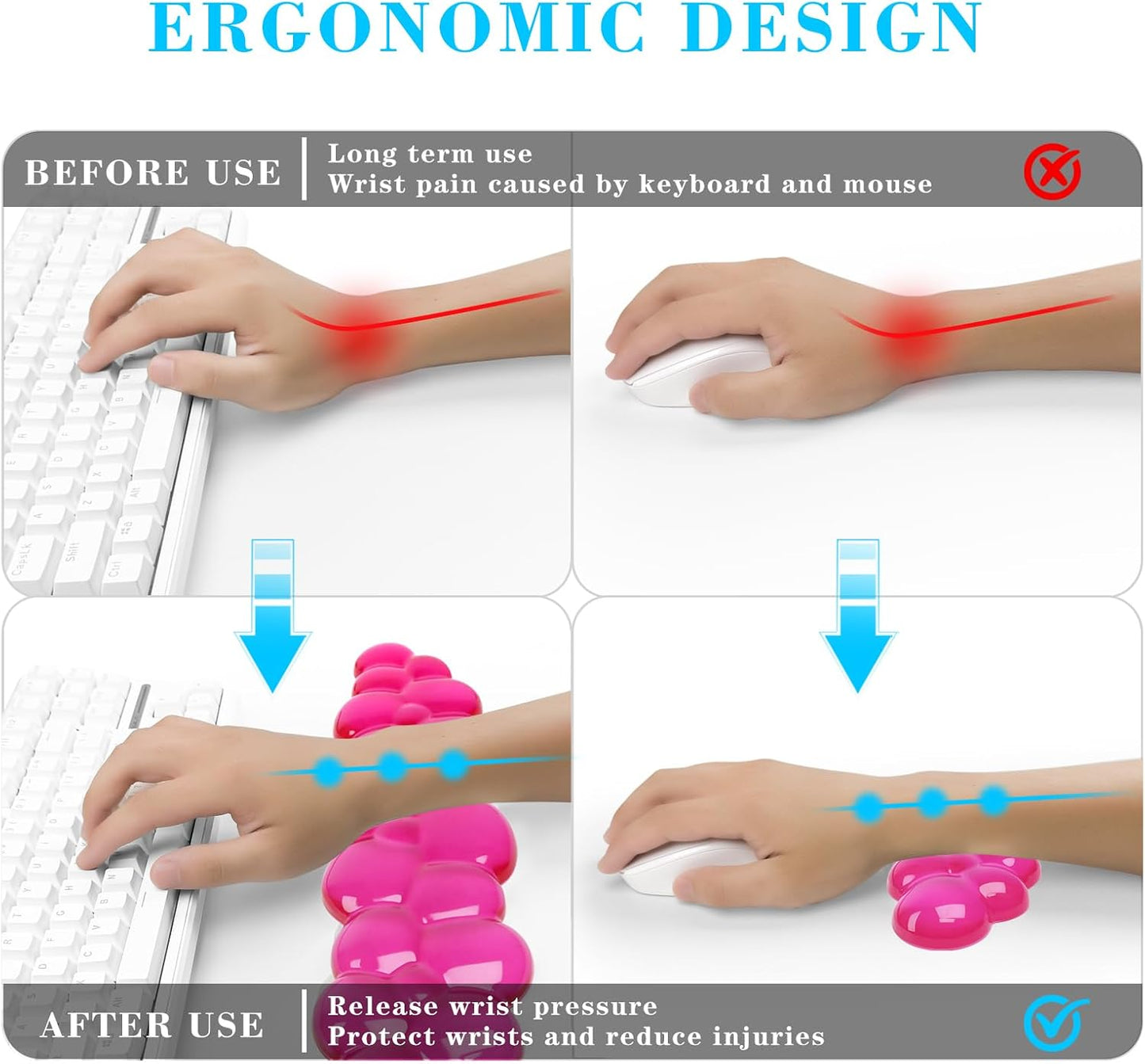 Gel Cloud Keyboard and Mouse Wrist Rest, Cute Wrist Support and Arm Support Keyboard Rest for Keyboard and Mouse Typing Pain Relief，Suitable for Office/Computer/Laptop/Gaming (Pink)