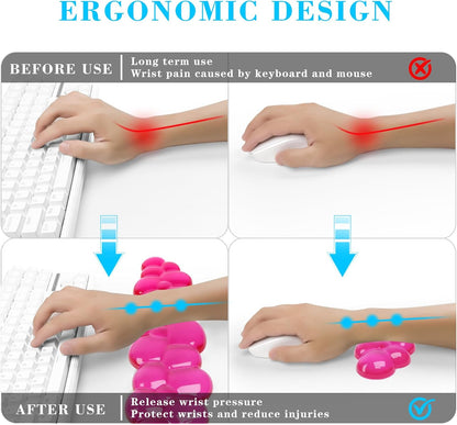 Gel Cloud Keyboard and Mouse Wrist Rest, Cute Wrist Support and Arm Support Keyboard Rest for Keyboard and Mouse Typing Pain Relief，Suitable for Office/Computer/Laptop/Gaming (Pink)