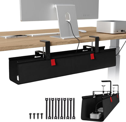 KEEGH Extra Large 48" Under Desk Cable Management Tray - Under Desk Cord Management - Clamp/Screw Mount - Support Upto 70lbs - Fabric Wire Management - Cable Raceways Tray Cord Hiders for Office/Home