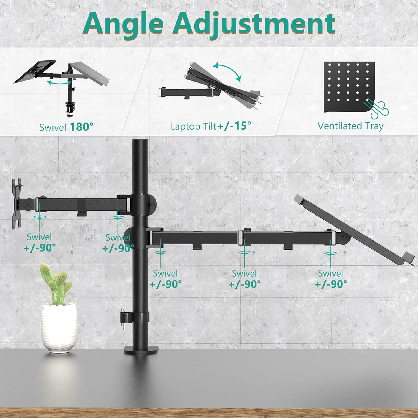 WALI Single Arm Laptop and Monitor Desk Mount for 17" Notebook and Up to 32" Screen, 2-in-1 Adjustable Monitor Arm with Laptop Tray, VESA 75x75 100x100,Holds 22-26.4 lbs, Black (GSMP001NLP)
