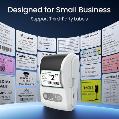 Label Maker with Tape, Label Printer for Business, Sticker Printer- Compatible with 12-57mm Width Labels, Wireless Connectivity, High-Speed Printing, 1200mAh Battery for Office & Home (White)