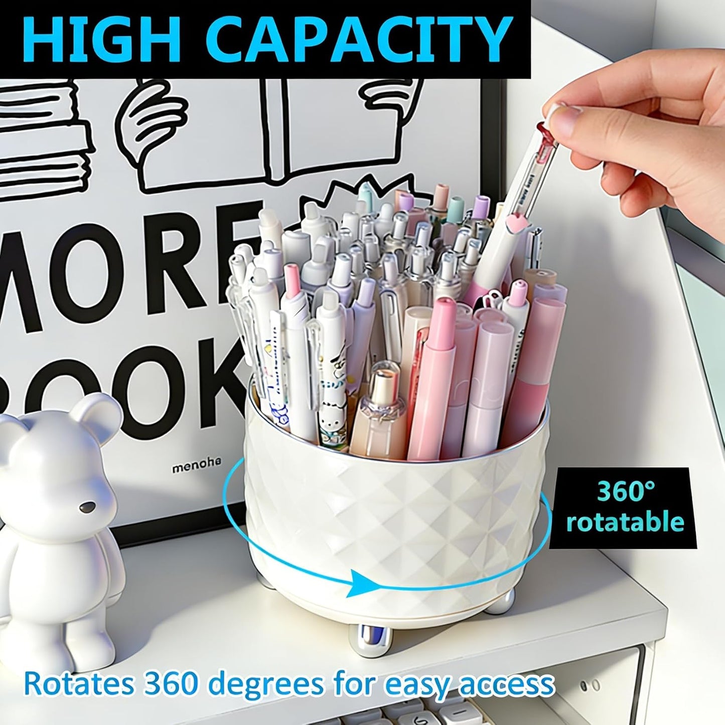 GOTOBA Dark Green Pen Pencil Holder for Desk, 360° Rotating Pen Organizer, Green Office Supplies, Cute Pen Holder, 6-Compartment Pencil Holder Rotating