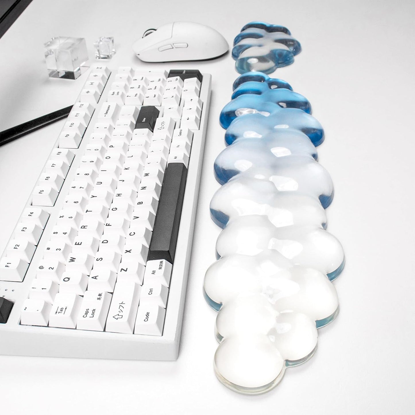 Gel Keyboard and Mouse Wrist Rest Set – Clear Cloud Wrist Rest for Computer Keyboard 60%/68%/75%, Comfort & Support for Typing and Gaming(Purple Green)