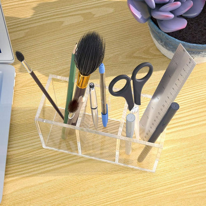 NIUBEE Acrylic Pen Holder 4 Compartments, Clear Pencil Organizer Cup for Countertop Desk Accessory Storage