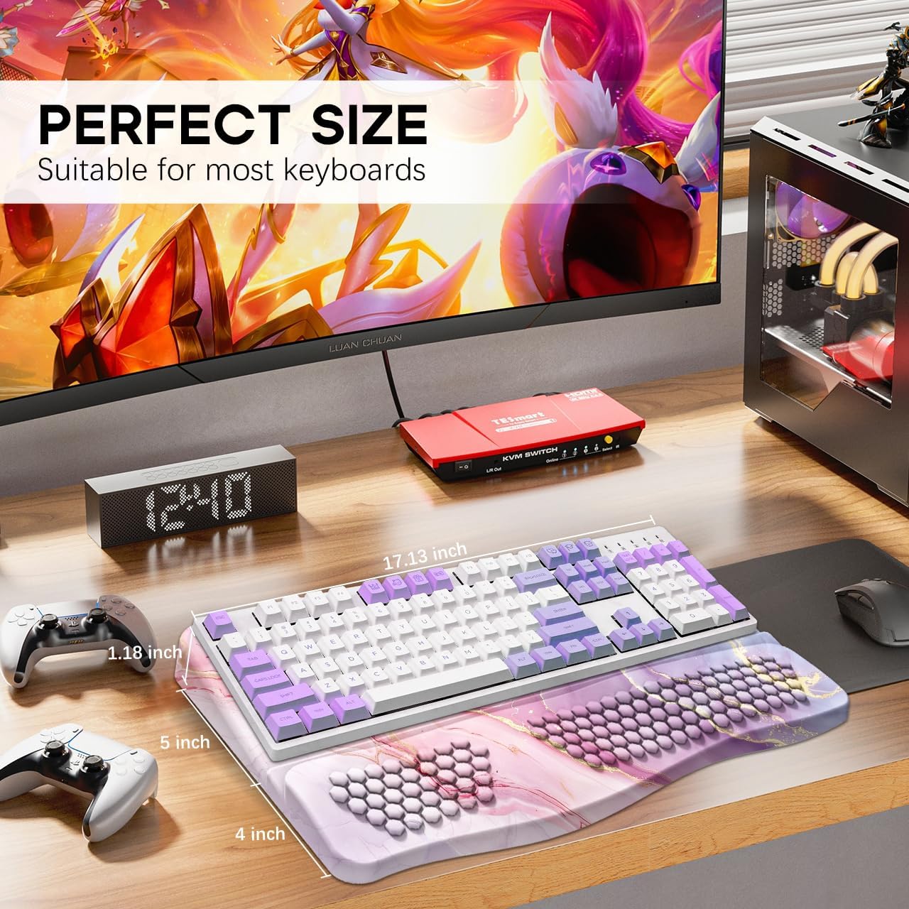 JIKIOU Keyboard Stand with Wrist Rest, Computer Keyboard Stand Pad with Non-Slip Base, Comfy Ergonomic Keyboard Riser Holder for Gaming Office Home 17.13x9.5 in Black