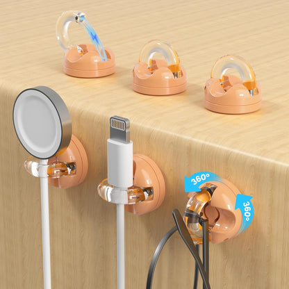 Rotatable Magnetic Cable Clips, Smooth Adjustable Cord Holder, Under Desk Cable Management, Adhesive Charging Wire Holder Keeper Organizer for Office Nightstand Wall (6-Pack Purple-Orange-Cyan)