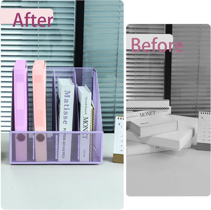 Desk Organizers, Metal Magazine File Holder with 5 Vertical Compartments Rack Binder File Organizer for Office Supplies, Home Workspace - Black