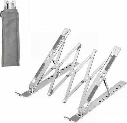 Ergonomic 7-Levels Angles Adjustable Laptop Stand, Portable Laptop Stand for Desk, Aluminum + Silicone Foldable Ventilated Cooling Laptop Riser for 10-17” Laptops, Tablets (Silver)