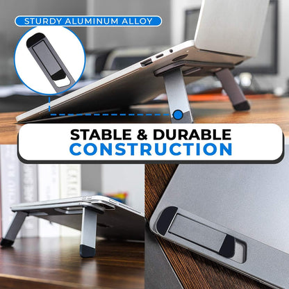 Laptop Riser for Desk – Aluminum Foldable Laptop Stand for 10”-16” Models Including MacBook, MacBook Air, iPad, HP and More – Self-Adhesive Portable Laptop Stand with Non-Skid Feet