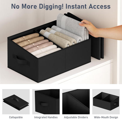 DIMJ Closet Storage Bins, 6 Pack Storage Baskets for Shelves, Foldable Closet Organizer with Handle, Linen Closet Organizers and Storage for Clothes, Toys, Towel, Books (Black)
