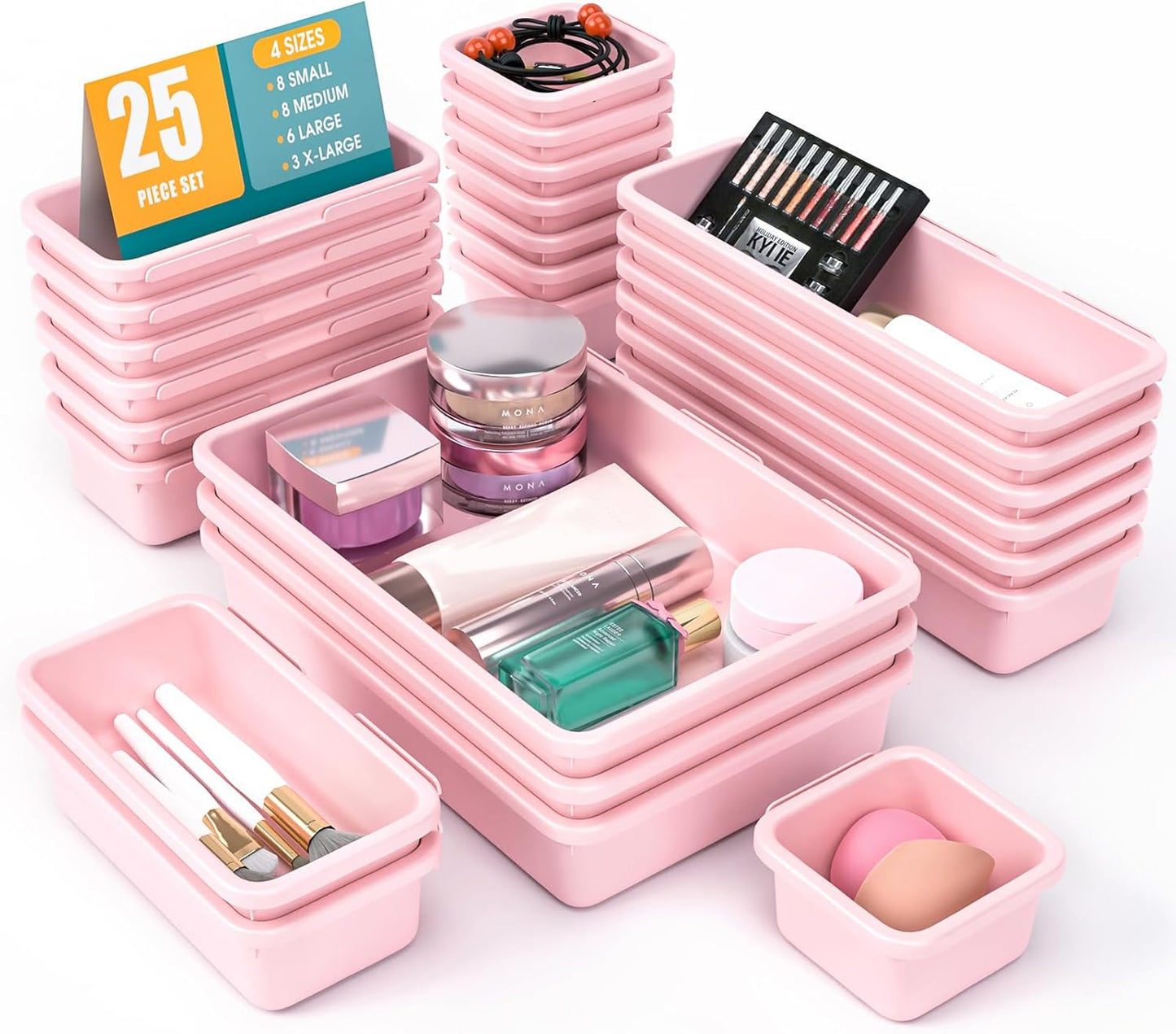 StoreHappily 10 PCS Drawer Organizer Set, 4 Size Makeup Drawer Divider Organizer With Non-Slip Pads, Interlocking Plastic Storage Bins for Office,Jewelry Vanity,Gadgets, Bathroom,Kitchen, Black