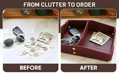 Valet Tray Organizer for Men & Women - PU Leather Catch All Tray with Removable Divider - EDC Storage for Keys, Watch, Phone - Nightstand, Dresser & Desk Organizer - Pacific Navy