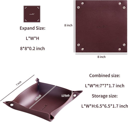SANQIANWAN Leather Jewelry Valet Tray for Women and Man, Entryway Table Bedside Nightstand Desk Portable Small Catchall Travel Dish Plate for Key,Wallet,Watch,Phone,Coin(Pink-B)