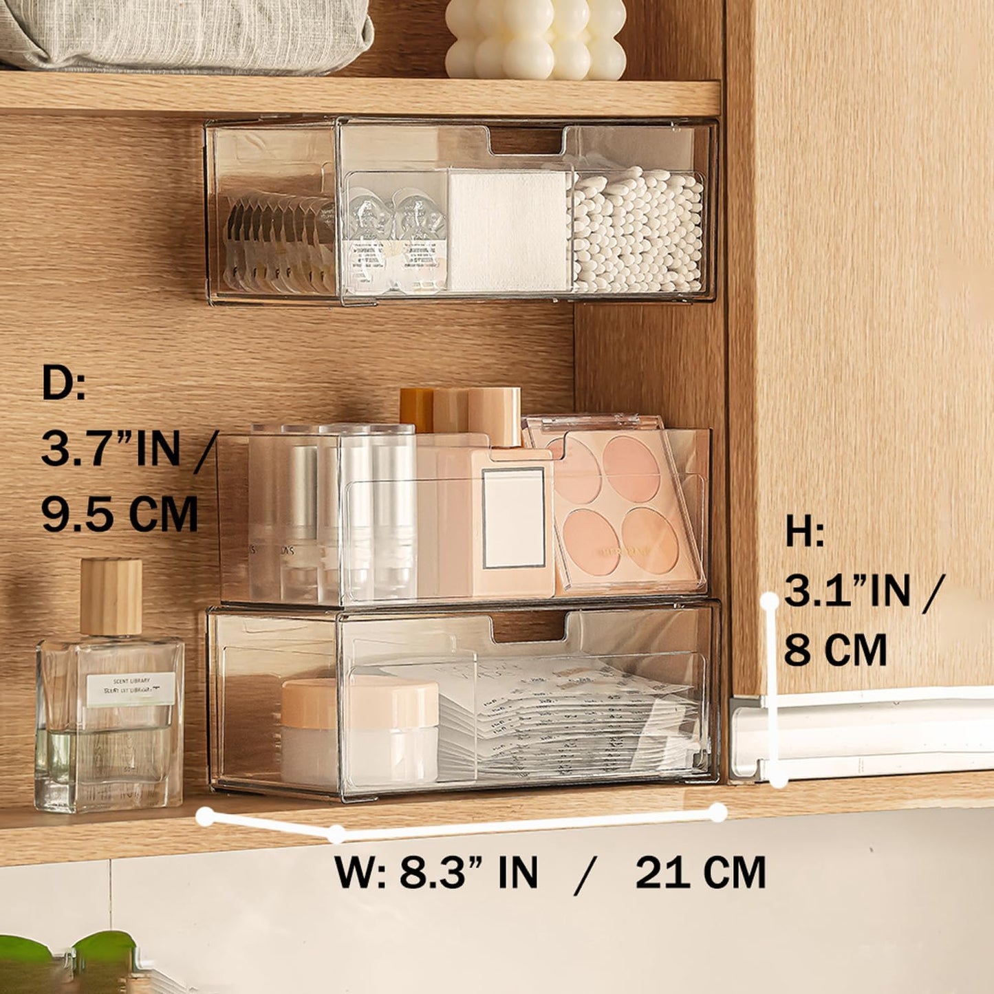 MORNITE Bathroom Medicine Cabinet Organizer Set, Narrow Compact Makeup Shelves Holder for Lipstick, Cosmetic, 2 Pcs Trays for Cabinet Door Wall, Vanity - Clear